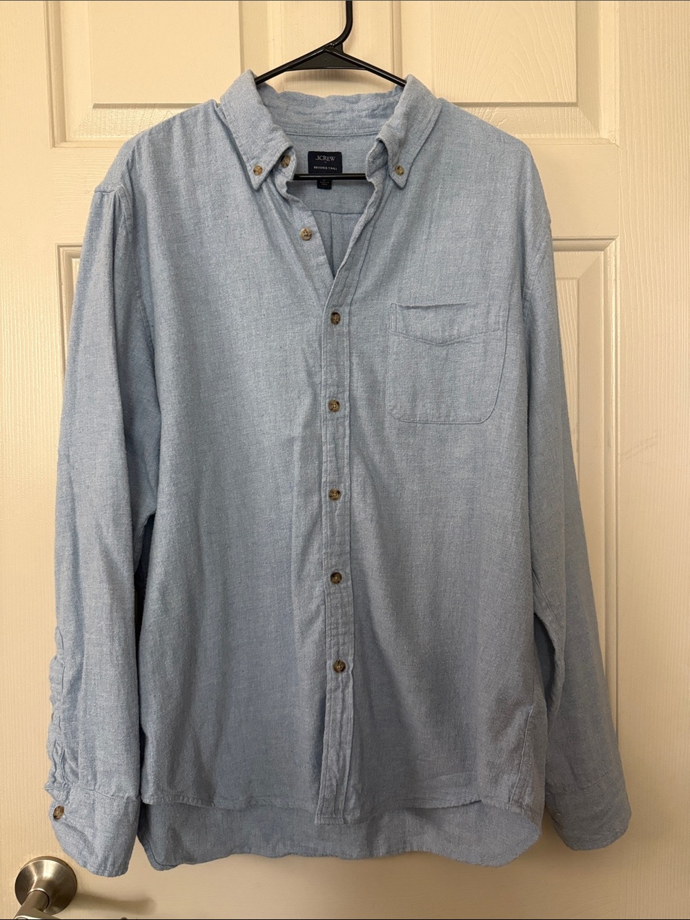 J. Crew Light Blue Brushed Twill Men's Button-Up Shirt - Long Sleeve - Size L